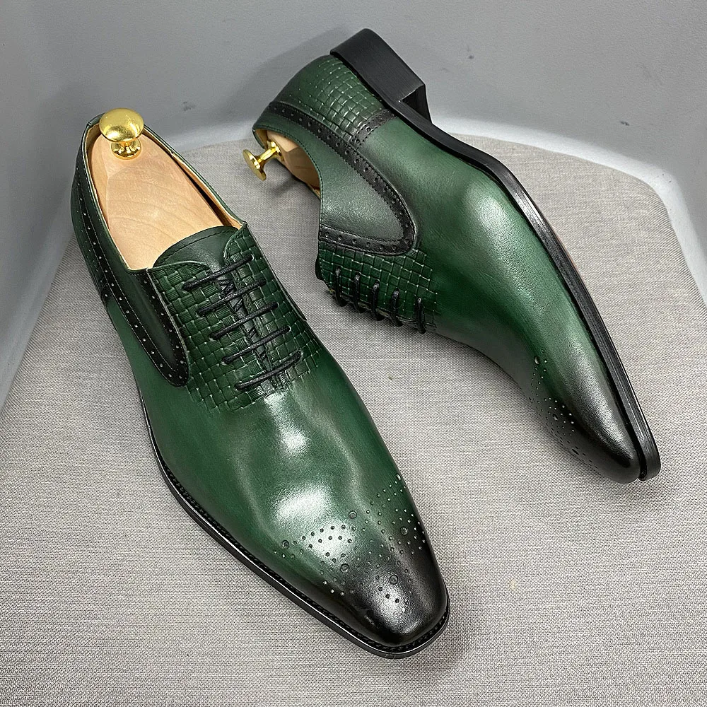 Maat 6 tot 13 Heren Oxford-kledingschoenen Echt leer Handgemaakte groene veterschoenen Brogue Klassieke feestbruiloft Formele schoenen voor heren