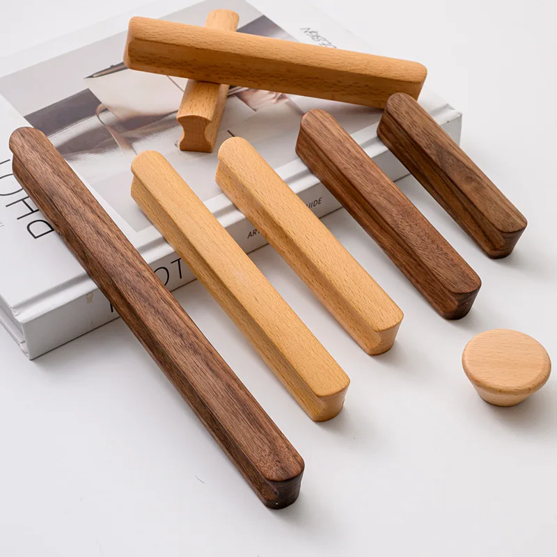 Modern Simple High-End Long Solid Wood Door Handle for Cabinet Drawer Wardrobe - Elegant Wooden Pulls