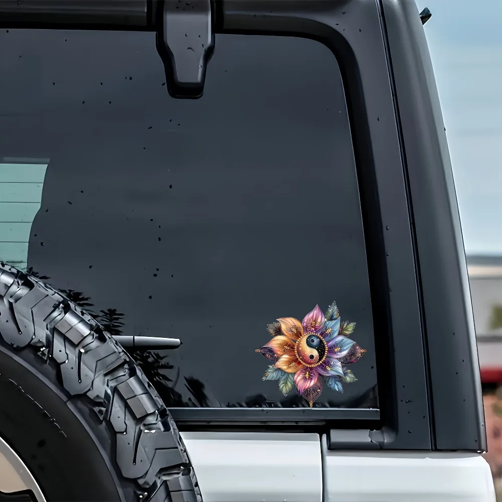 Yin Yang Mandala Floral Premium Vinyl Stickers / Motorcycle/ Water Cup Enhanced Smooth Scratc Cool Car Laptop Window view 3