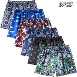 JupiterSecret 6pcs Men's Boxer Shorts Satin Printing  Underwear Stretchy Casual Men Underpants for Spring/Summer Everyday