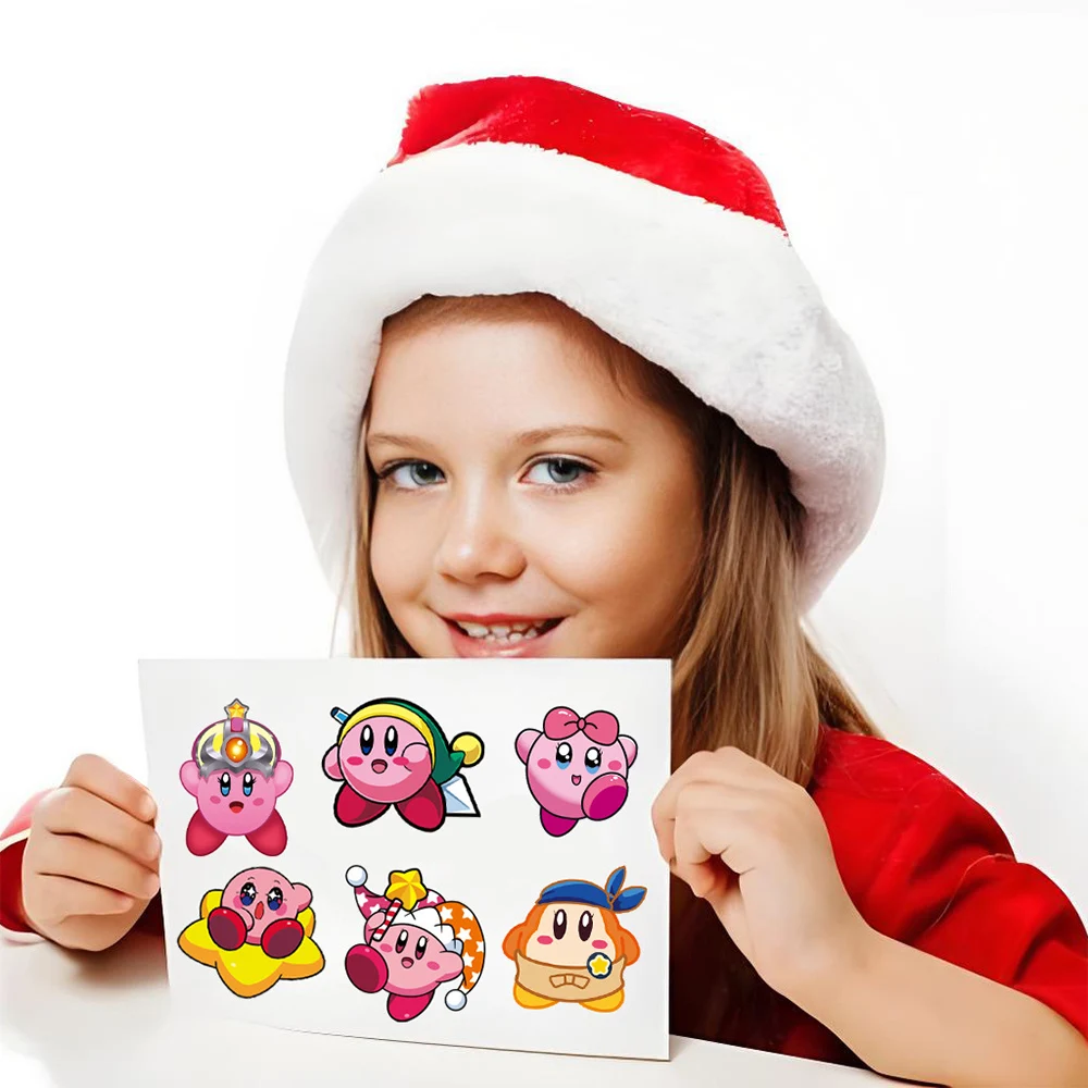 8/16 fogli Kawaii Kirby Puzzle adesivi per bambini fai da te Crea un viso decalcomanie Divertente cartone animato assemblare puzzle giocattolo per regali di compleanno per bambini