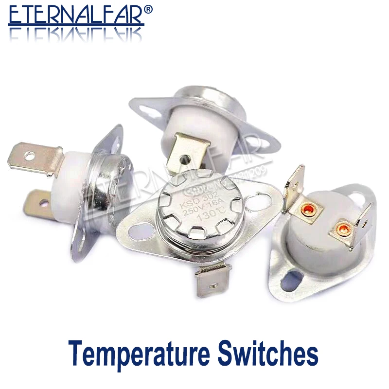 KSD301 KSD302 16A 45 65 75 97 150 C Degrees Ceramics Bent foot Thermostat Normally Closed Temperature Switch Temperature Control