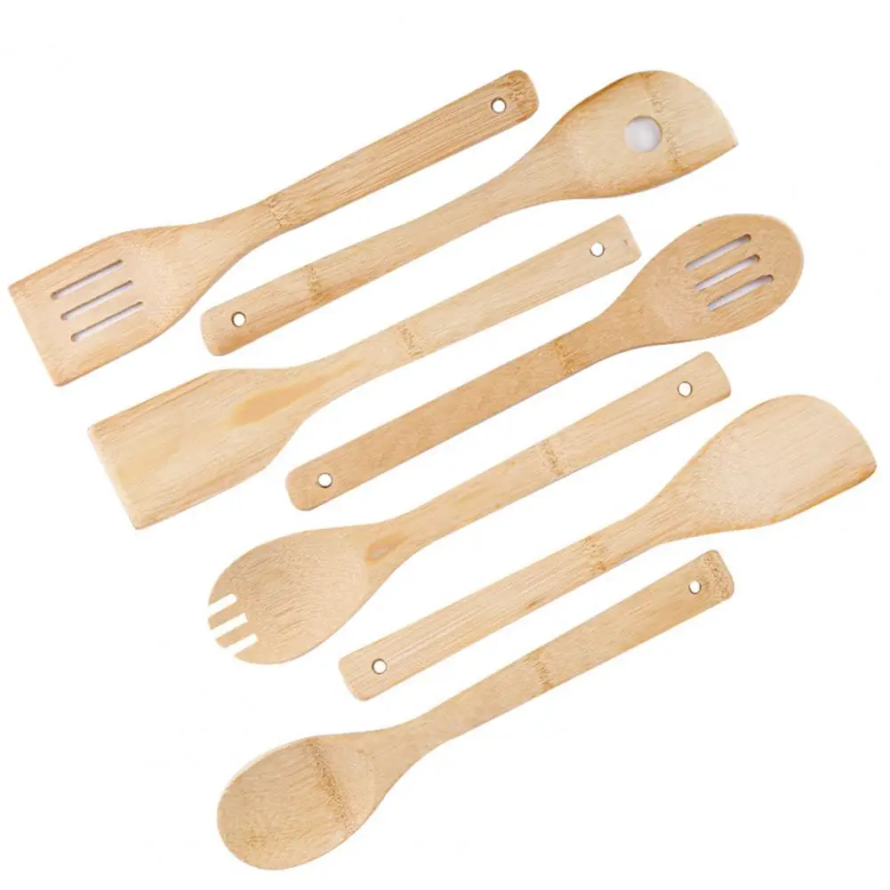 Bamboo Cooking Accessory Bamboo Cooking Spatula with Long Handle Hanging Hole Wooden Non-stick Shovel for Frying Rice Spoon Soup
