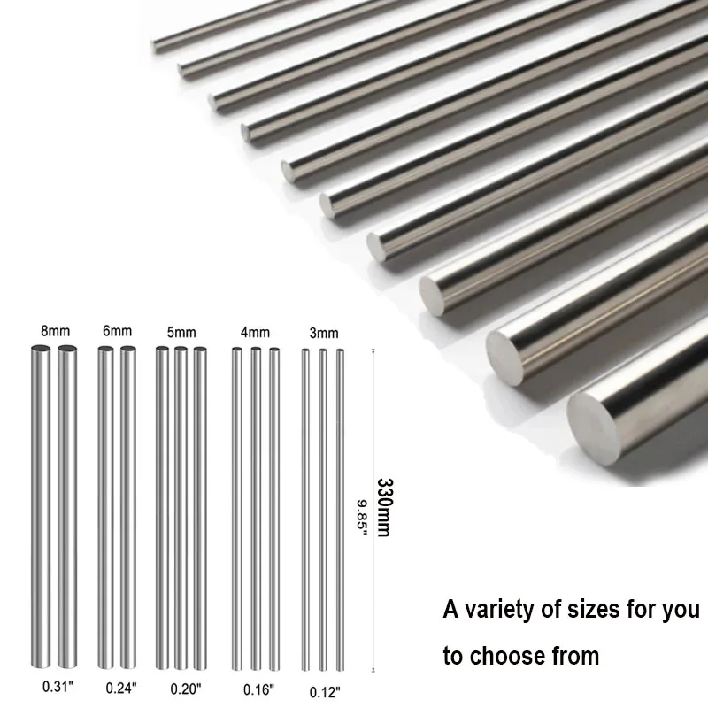 Barra de torno de varilla redonda sólida de acero inoxidable, surtido de herramientas para manualidades DIY, diámetro de 0,8mm-14mm de longitud