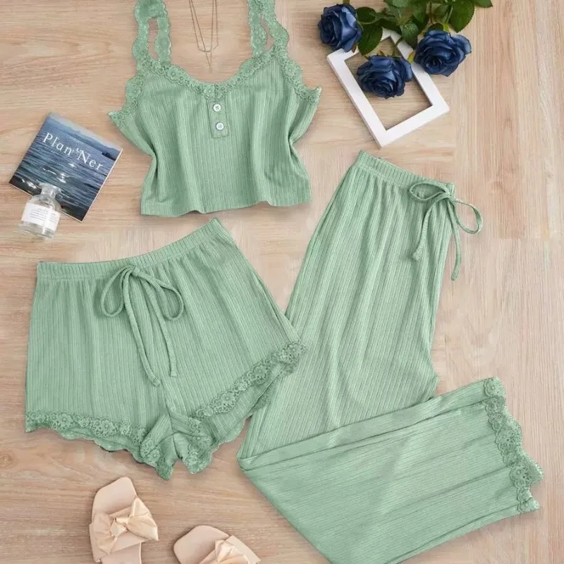 Women Slim Ribbed Tank Top Pants Lounge Set Sleepwear Home Casual Outwear EU US Style