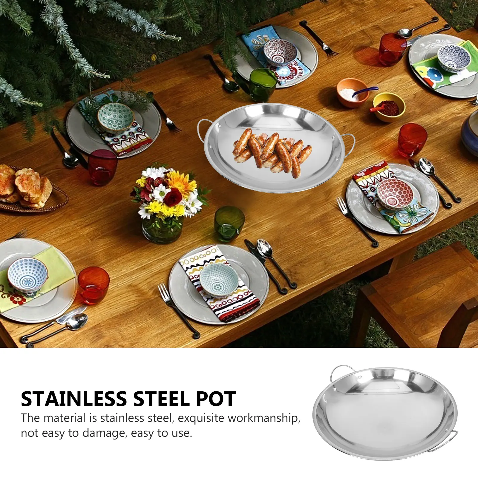 

Stainless Steel Pan Thickened Alcohol Large Size Dual Handle Easy Clean Suitable for Hot Pot Cooking Kitchen Cookware Dry Pot