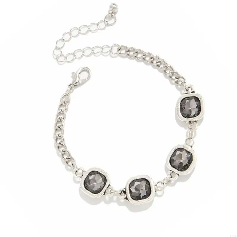  Fashionable Alloy Square Black Diamonds Jewelry Chain Bracelet Resistant to Wear
