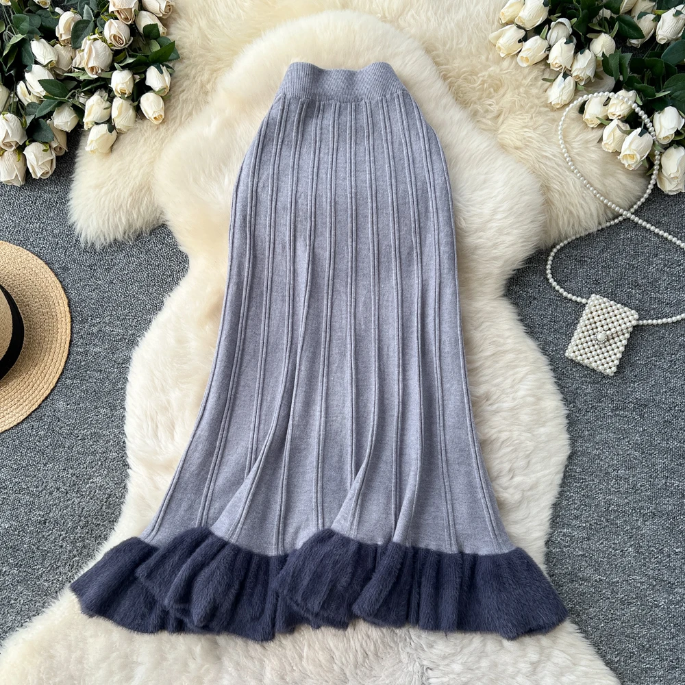 

Women Chic patchwork ruffle Skirt High Waist Elegant Fashion Wrap Skirt autumn winter Clothing