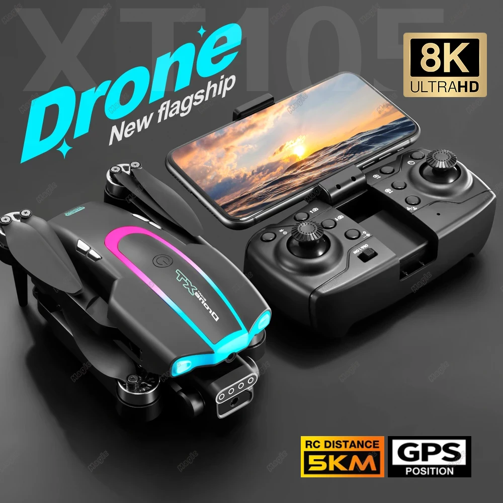 XT105 RC Drone 8K HD Dual Camera GPS Wifi Fpv Brushless Motor Dual Engine Foldable  Mini Quadcopter Professional Helicopter Toys