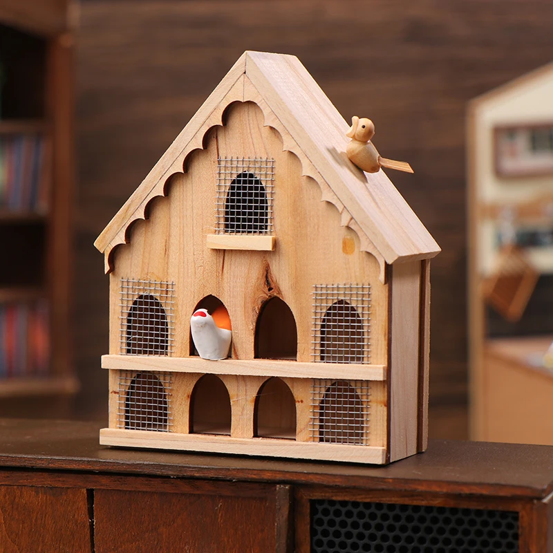 1/12 Miniaturowy domek dla ptaków do domku dla lalek, model domeka dla lalek, dekoracja do bajkowego ogrodu, akcesoria do domku dla lalek, ozdoba do mikro-scen
