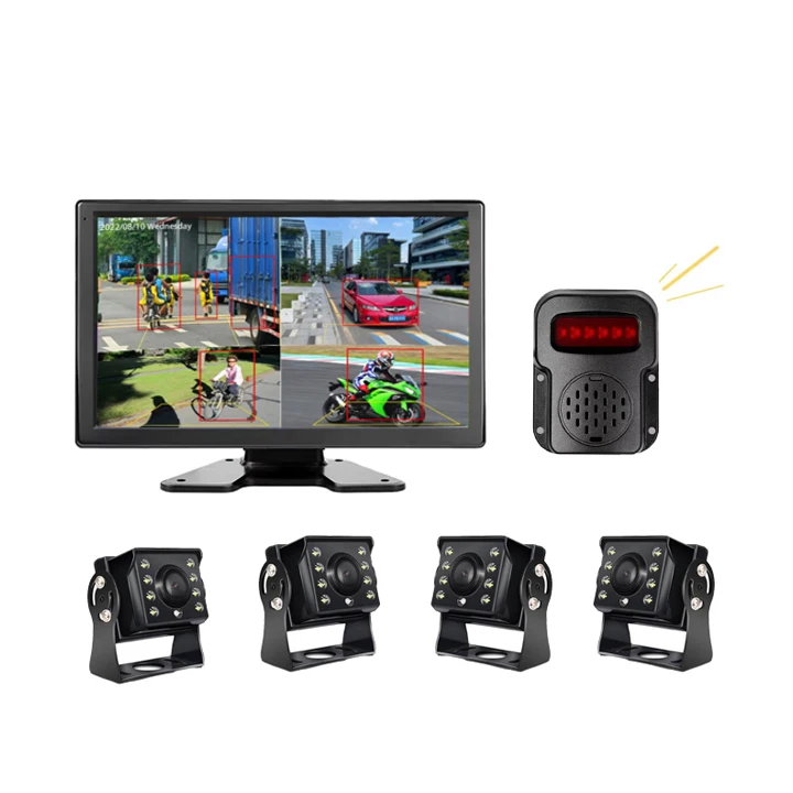 Vehicle Blind Spot Detection Alarm Kit 10.1Inch 4 Channels Touch Screen With Camera Driving BSD System Kit for Truck Bus