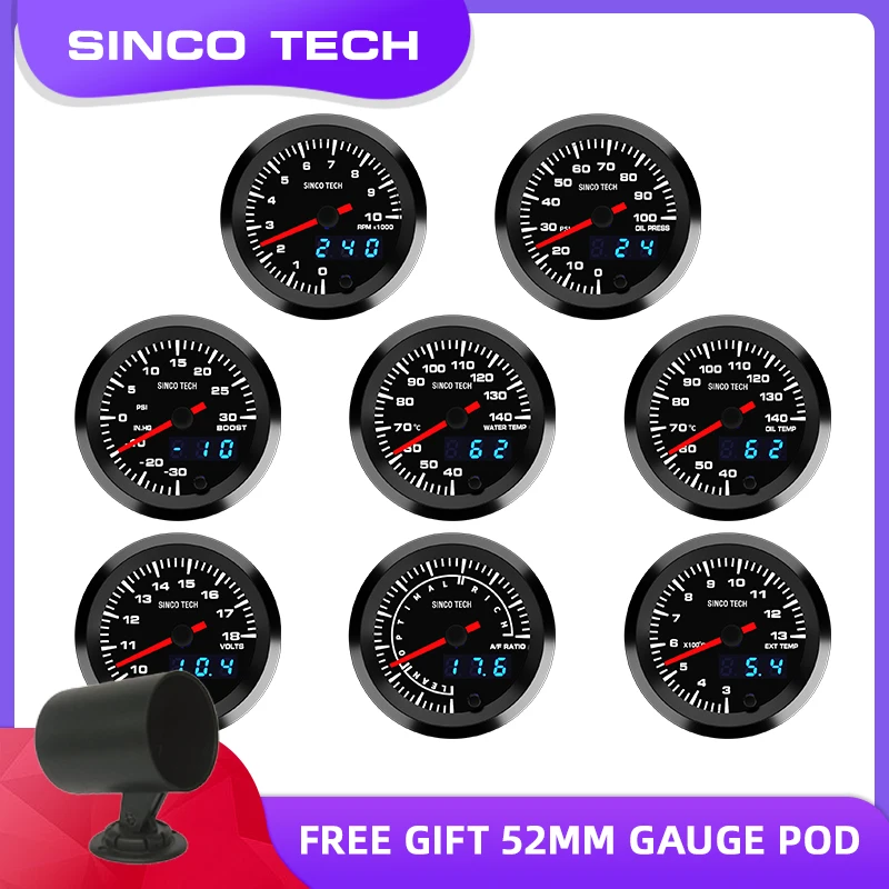 

Sincotech DO636 52mm 7-Color 12v Car Truck LED Digital Meter With Sensor Kit Racing