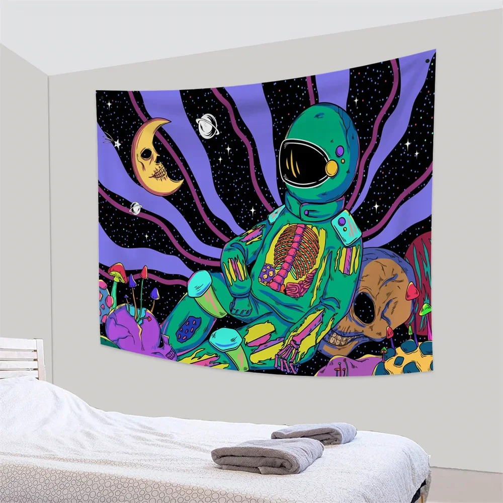 Psychedelic Astronaut Tapestry Wall Hanging Skull Mushroom Mandala Tapiz Witchcraft Tapestry Hippie Yoga Mattress Background