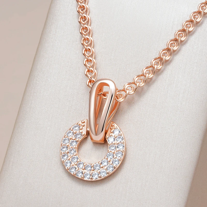 Kinel Luxury Full Shiny Natural Zircon Pendant Necklace for Women Unique Design 585 Rose Gold Color Bride Wedding Jewelry Gift