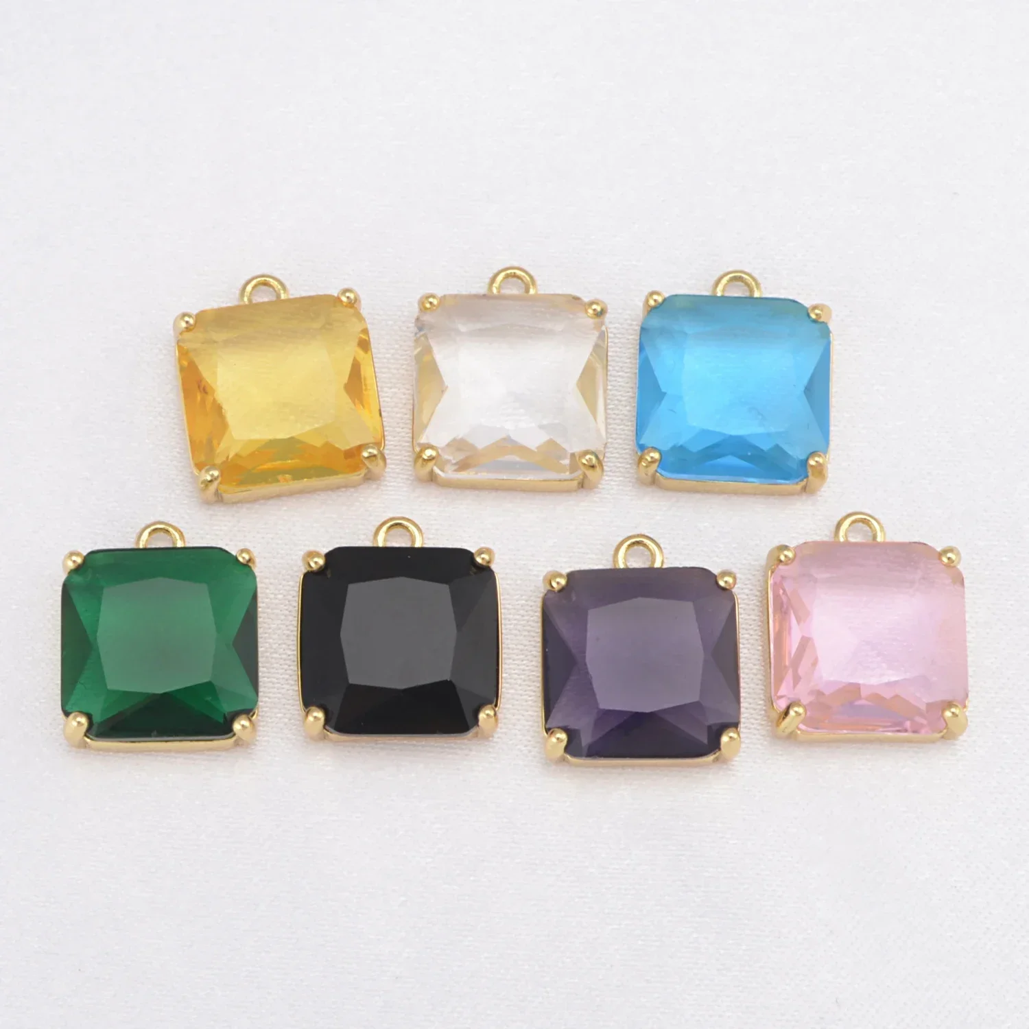 10 Pcs Square Zircon Pendant DIY Necklace Earring Bracelet Making for Women Copper Plated Gold Rim Jewelry Accessories Wholesale