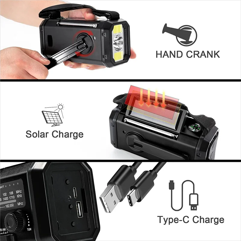 

M16K-2X Emergency Weather Radio FM/AM/WB,Portable Hand Crank Radio,Flashlight ,Solar Powered 10000Mah For Outdoor Camping