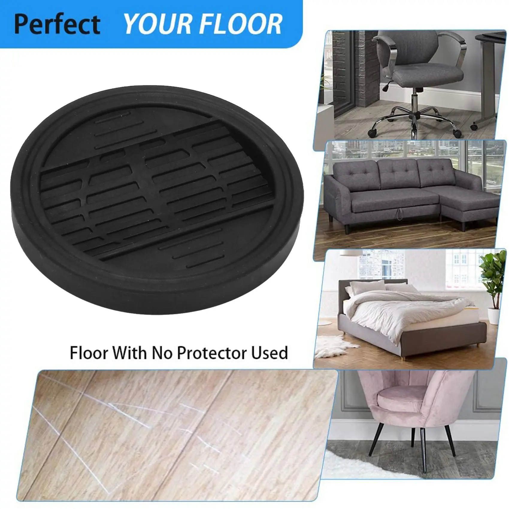 Furniture Castor Cups 4 PCS, Rubber Feet Pads Non Slip Furniture Coasters for Chair Leg Floor Protectors Bed Sofa Wheel