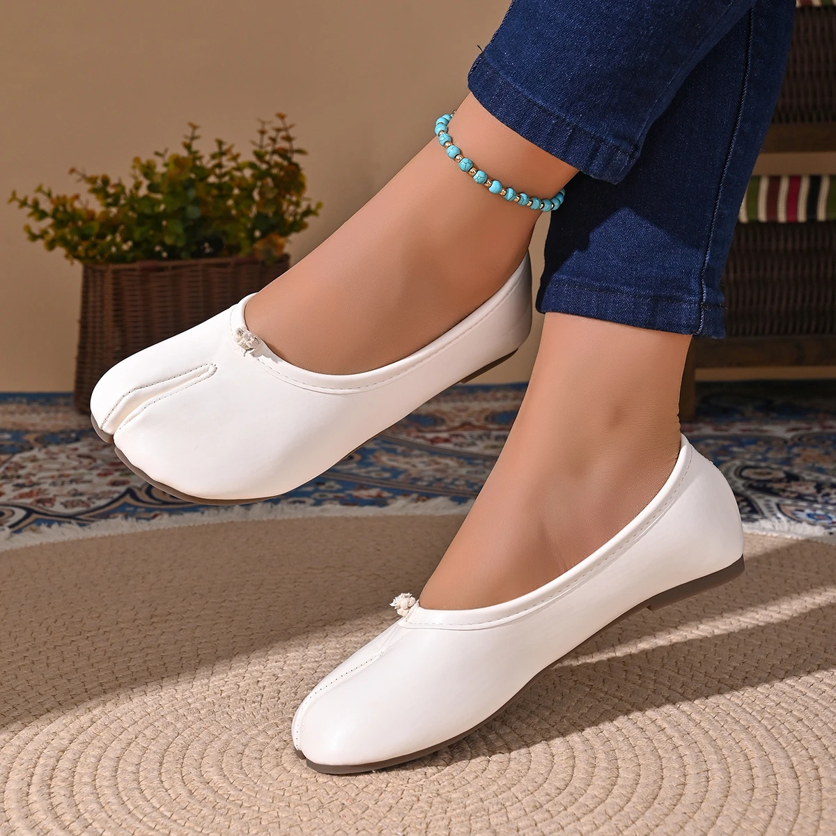 Damen Leder-Zehentrenner-Loafer Flache Bequeme Slip-On Atmungsaktive Freizeitschuhe ​ Größe 35-42 – Detail 2