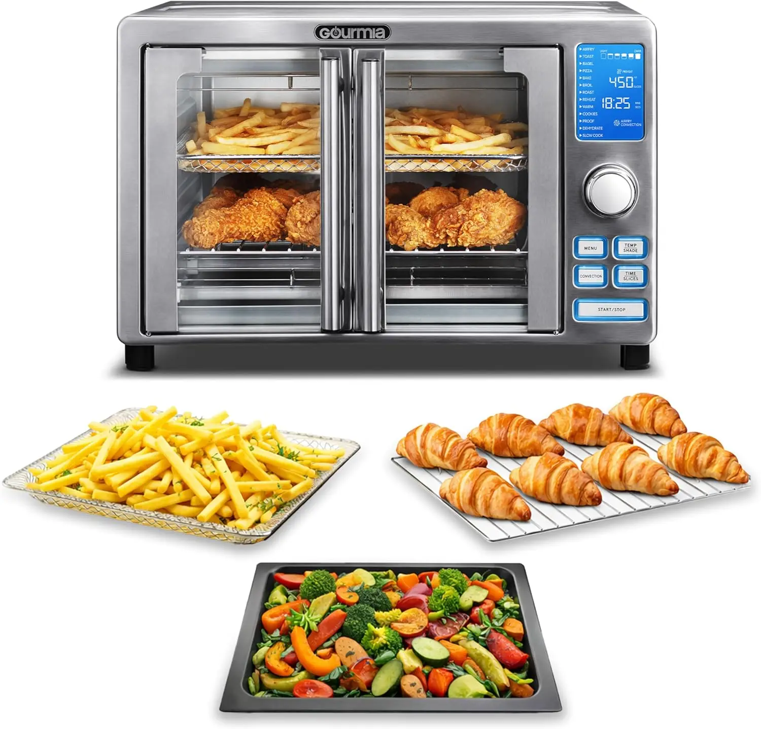 6-Slice Air Fryer Toaster Oven with 14 Presets, LED Display & French Door - Stainless Steel Countertop Appliance