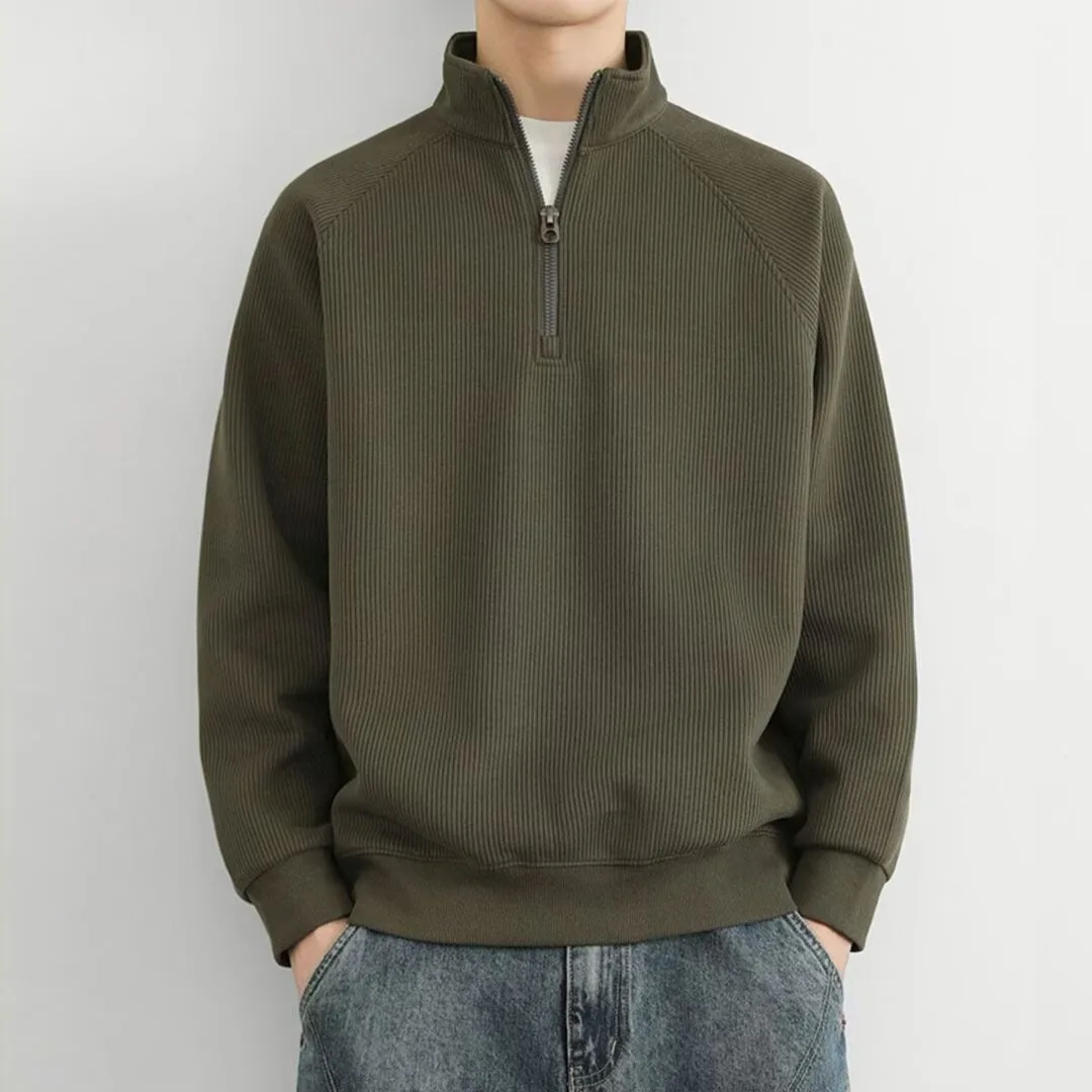

Autumn Winter Men's Stand Collar Long Sleeve Pullover New Fleece Lined Thickened Half Zip Hoodies Sweatshirt