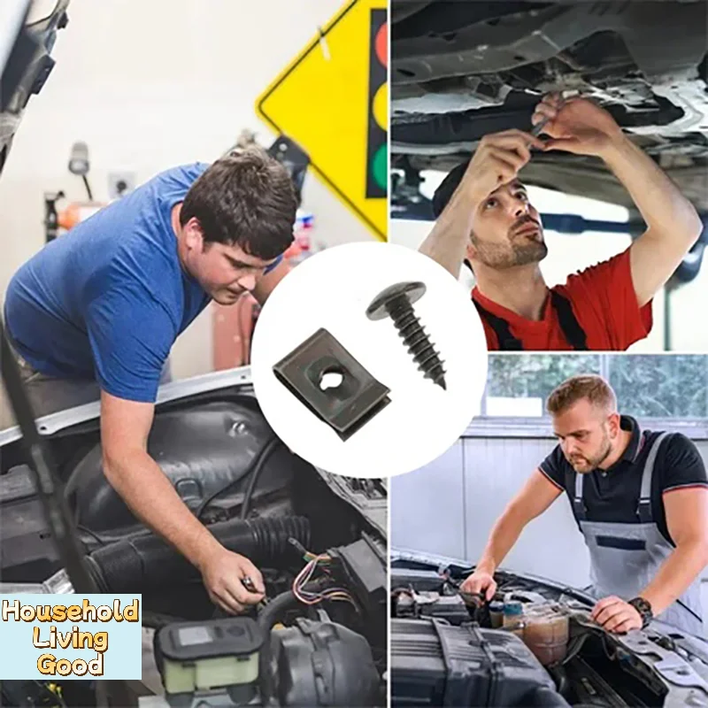 【100/200Pcs M4 M5 Self Tapping Screws Metal Fastener Clip Kit U-Type Clip & Screw For Fixing Car Motorcycle Ebike ATV】