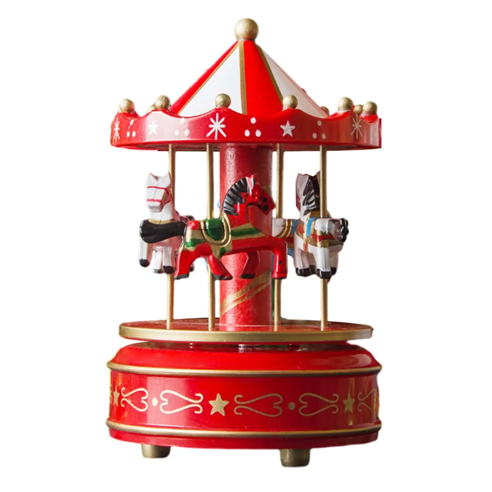 Wooden Music Box Christmas Craft Decoration Horse Shape Rotating Christmas