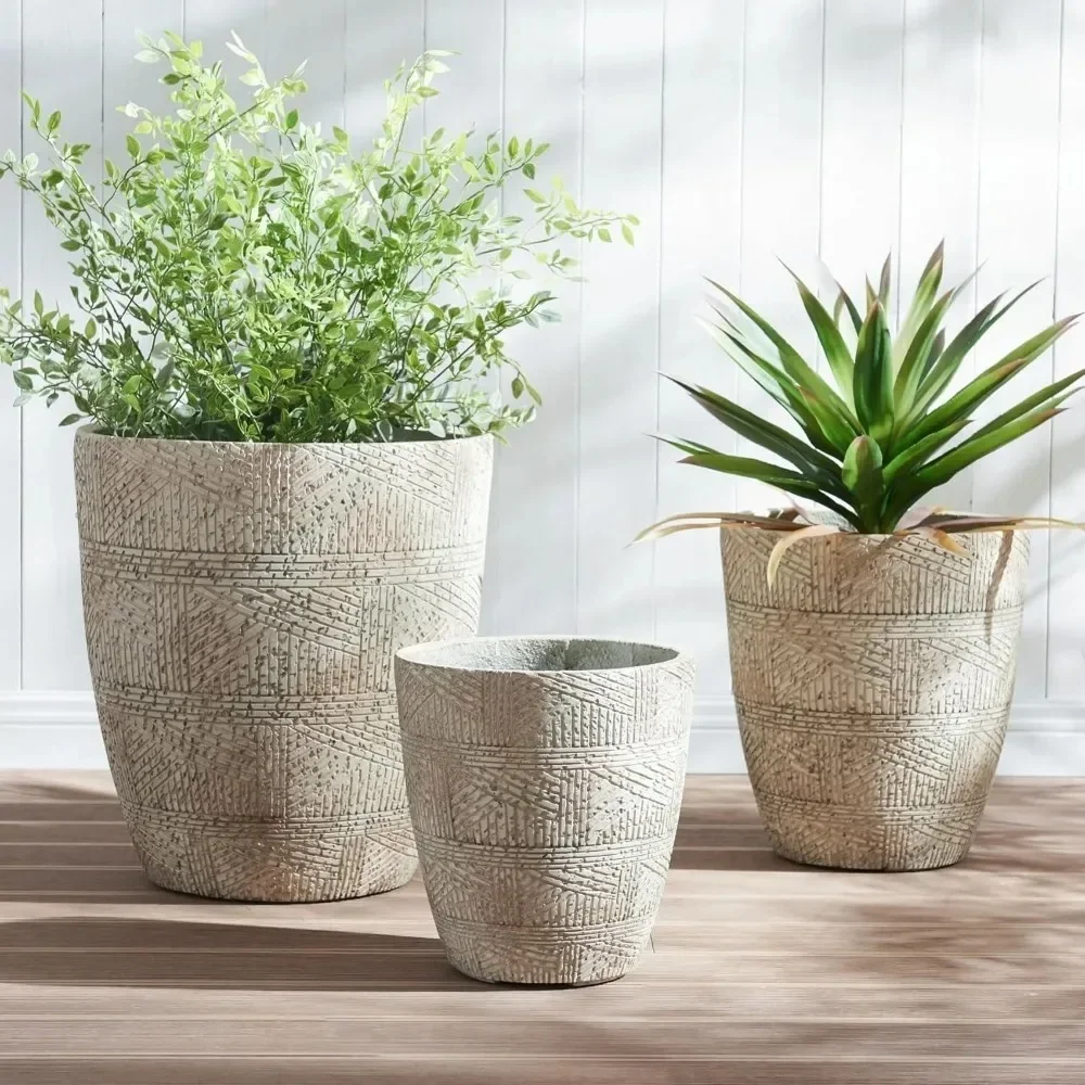 

Dia Round Concrete Planter Set of 3, Large Indoor Outdoor Planter, Flower Pots with Drainage Holes and Sealing
