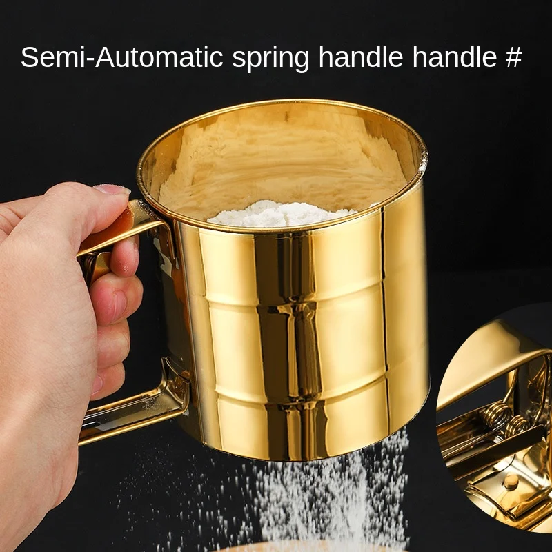 Stainless steel flour sieve semi-automatic hand-held powdered sugar filtering baking household hand-held flour sieve