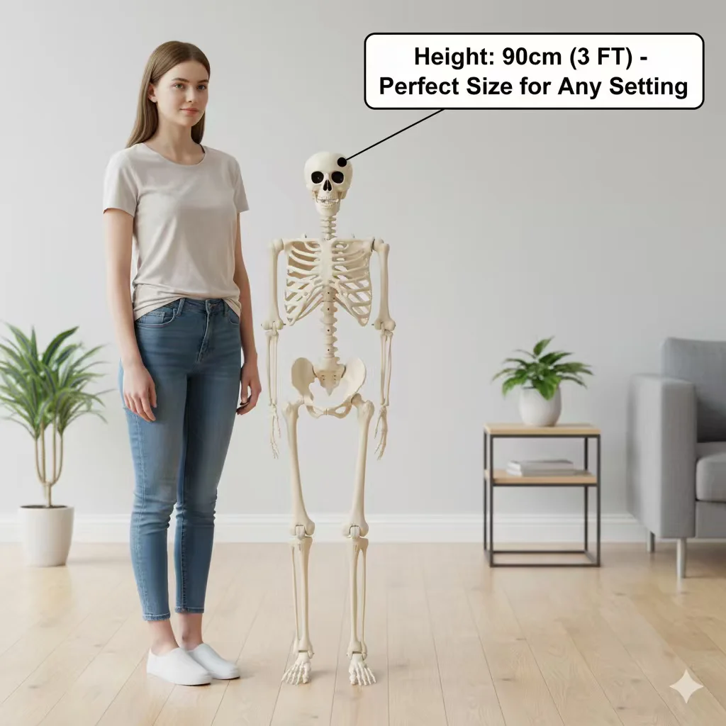 Posable Full Body Skeleton Prop with Articulated Joints, Realistic Human Skeleton Model for Halloween Party, Haunted House Indoo