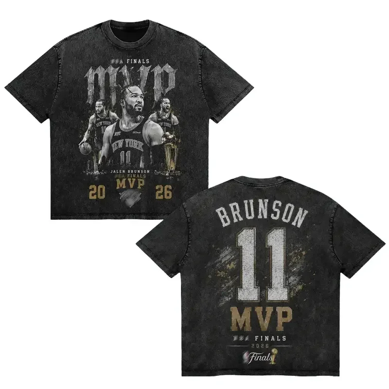 Jalen Brunson MVP Finals 2026 Washed Cotton Graphic T-Shirt, Premium Vintage Streetwear Tee For Basketball Fans Apparel Oversized Game Day Outfit Brunson Burner Gift Ideas For Men Women Husband Loose Fit Retro Sports Merchandise Clothing
