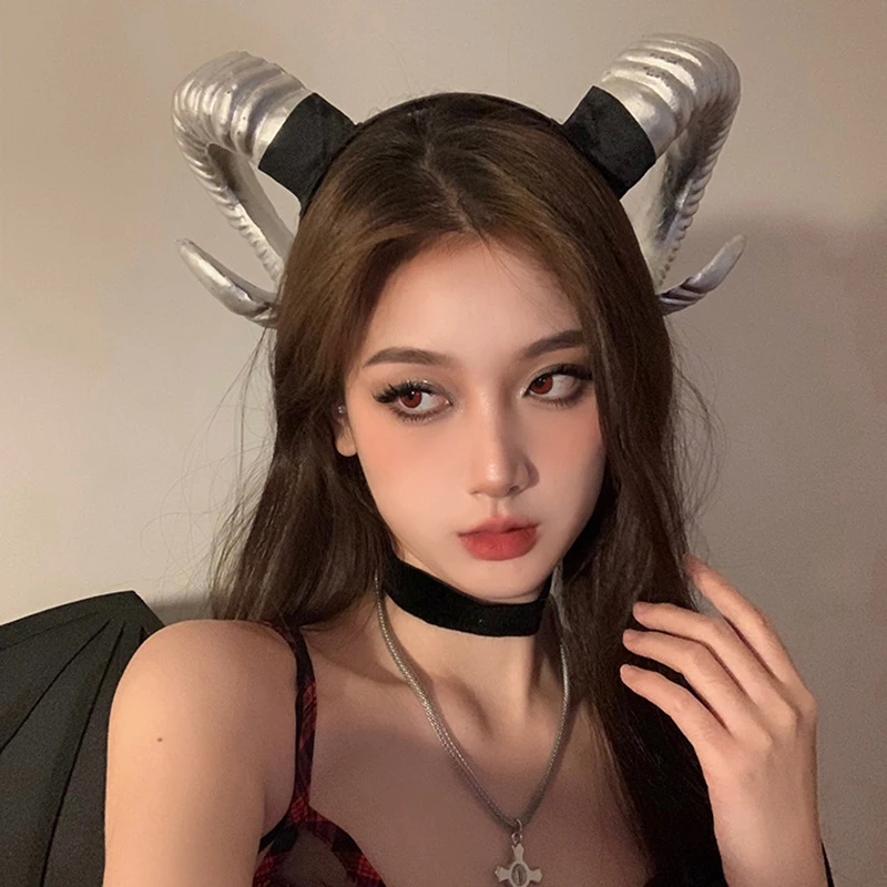 

Punk Devil Demon Horns Halloween Headband Costume Satan Accessory Evil Queen Headpiece Women Girl Gothic Cosplay Props