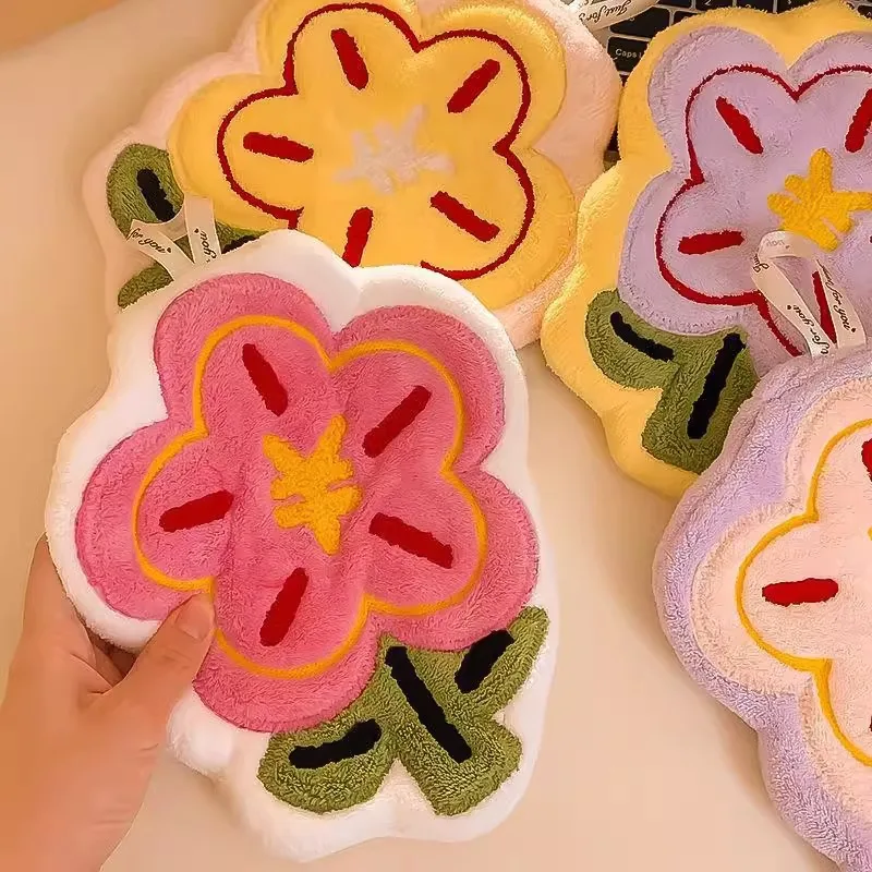 Rich Flower Hand Wipes Cute Cartoon Hanging Water Absorbent Thick Handkerchiefs for Home Kitchen Kitchen Use Hair Drying Hands