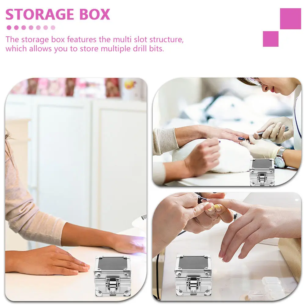 

2Pcs Aluminum Manicure Grinding Head Container Sturdy Nail Drill Bit Holder Box for Salon Home Use Portable Storage Solution