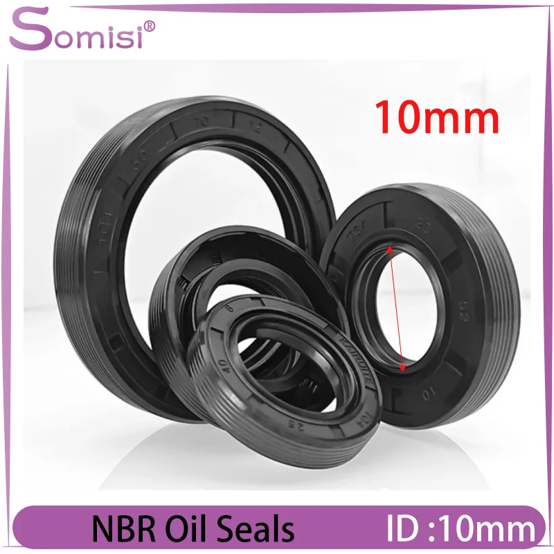 2/5pcs ID 10mm NBR Oil Seal TC-10*17/18/19/20/22/25/26*5/7/8/10mm Black Nitrile Rubber NBR Sealing Shaft Gasket Spring Skeleton
