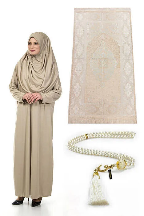 

IQRAH One-Piece Prayer Gown-Prayer Rug-Rosary-Worship Set-Mink