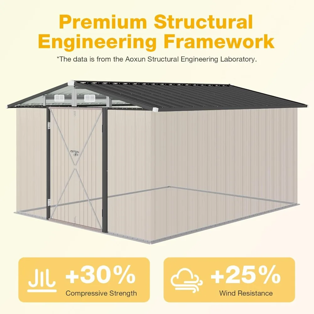 

10x12 FT Outdoor Storage Shed with Floor & Lockable Double Doors, Heavy-Duty Galvanized Steel Outdoor Metal Shed, Customized