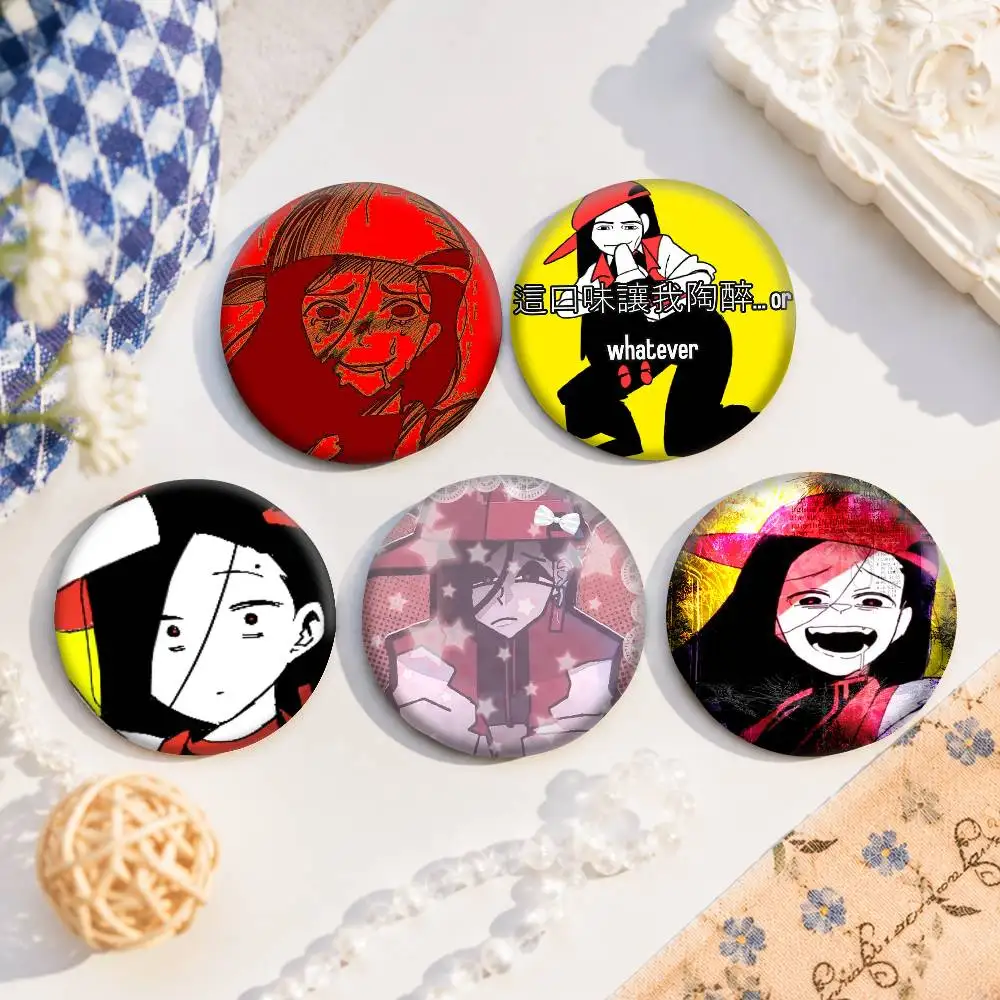 A-Yi Xi Singer Meat Girl 75x75 25x25 Mm Cartoon Round Brooches On Backpack Shirt Accessories Jewelry Badge Gift For Friends