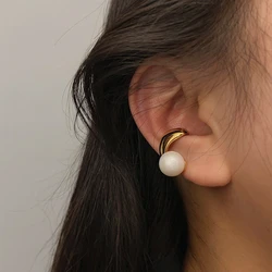 Trendy Metal Pearl Ear Clip Earrings for Women Gold Color Ear Cuffs No Piercing Fake Cartilage Earrings Wedding Jewelry Gift