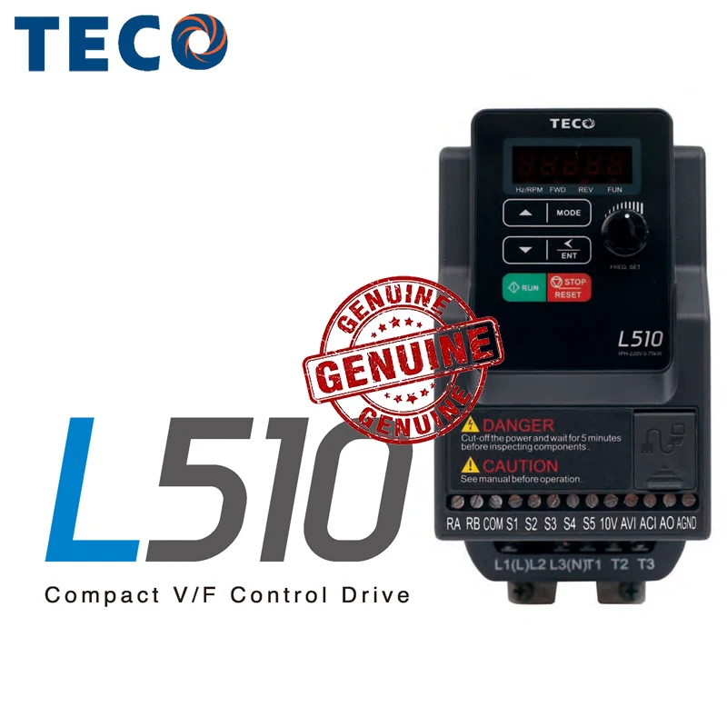 

1 Piece Genuine TECO L510 Series Frequency Converter L510-2P5-SH1-NC L510-201-SH1-NC Compact V F Control Drive for Packcing