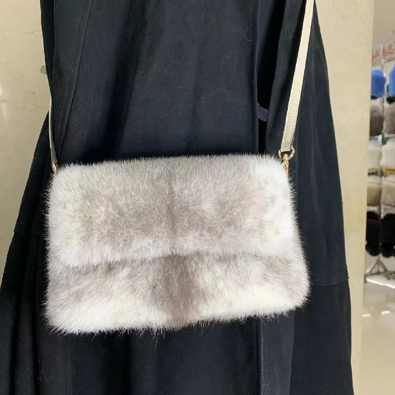 Real Mink Fur Bag For Women Winter Luxury Handbags Shoulder Bag Evening Bags Ladies Fluffy Handbag