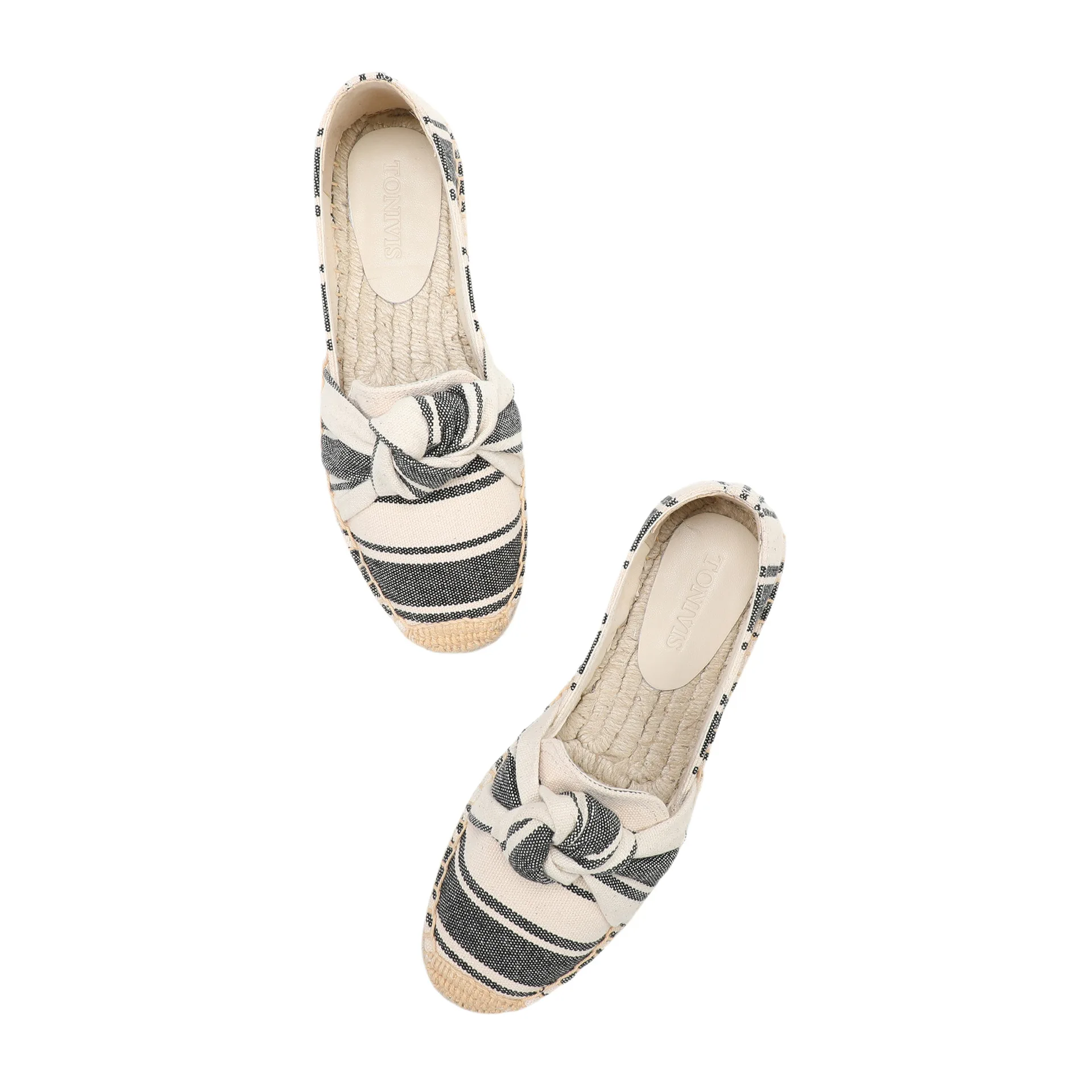 Alpargatas con lazo para mujer, zapatos planos sin cordones, a rayas, casuales, de verano, con plataforma