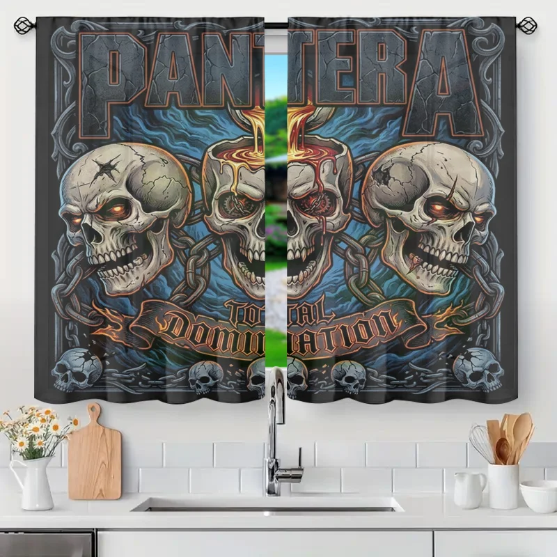 Gothic Skull Panthera Window Curtain Dark Decor Drapery Rock Metal Style Panels Living Room Home Accent Piece Total Domination