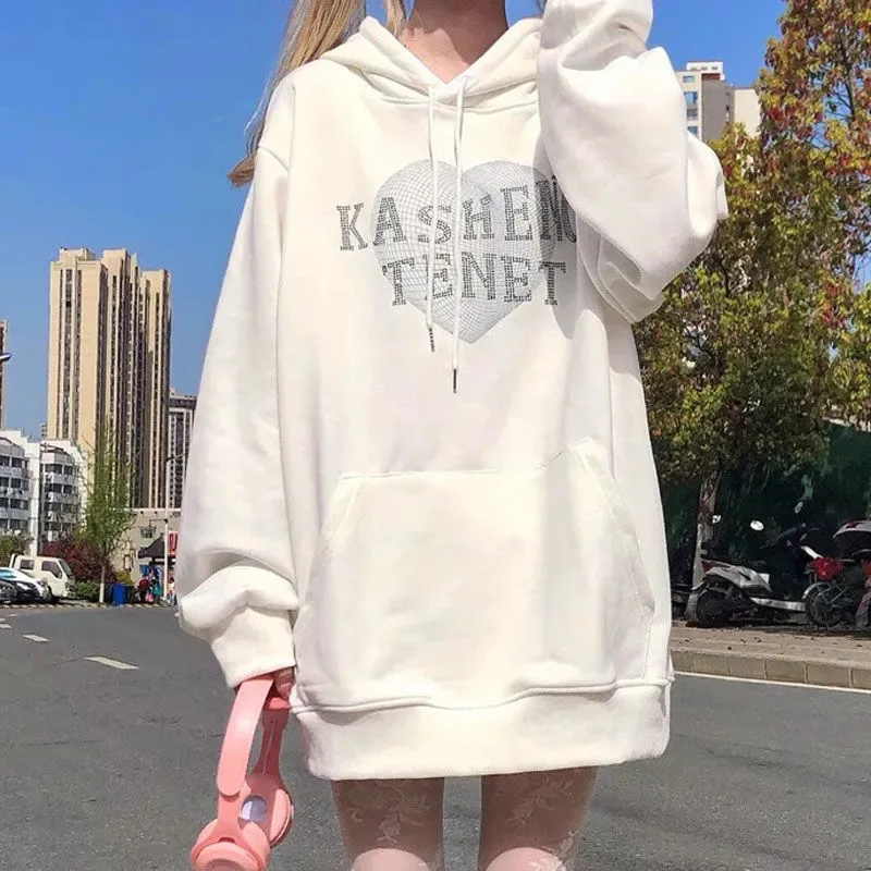 Hooded Cute Hoodies Himegyaru Woman Long Sleeve Stand-Up Plush Vintages Blocking Embroidery Sportswear O Neck Striped Sleeved