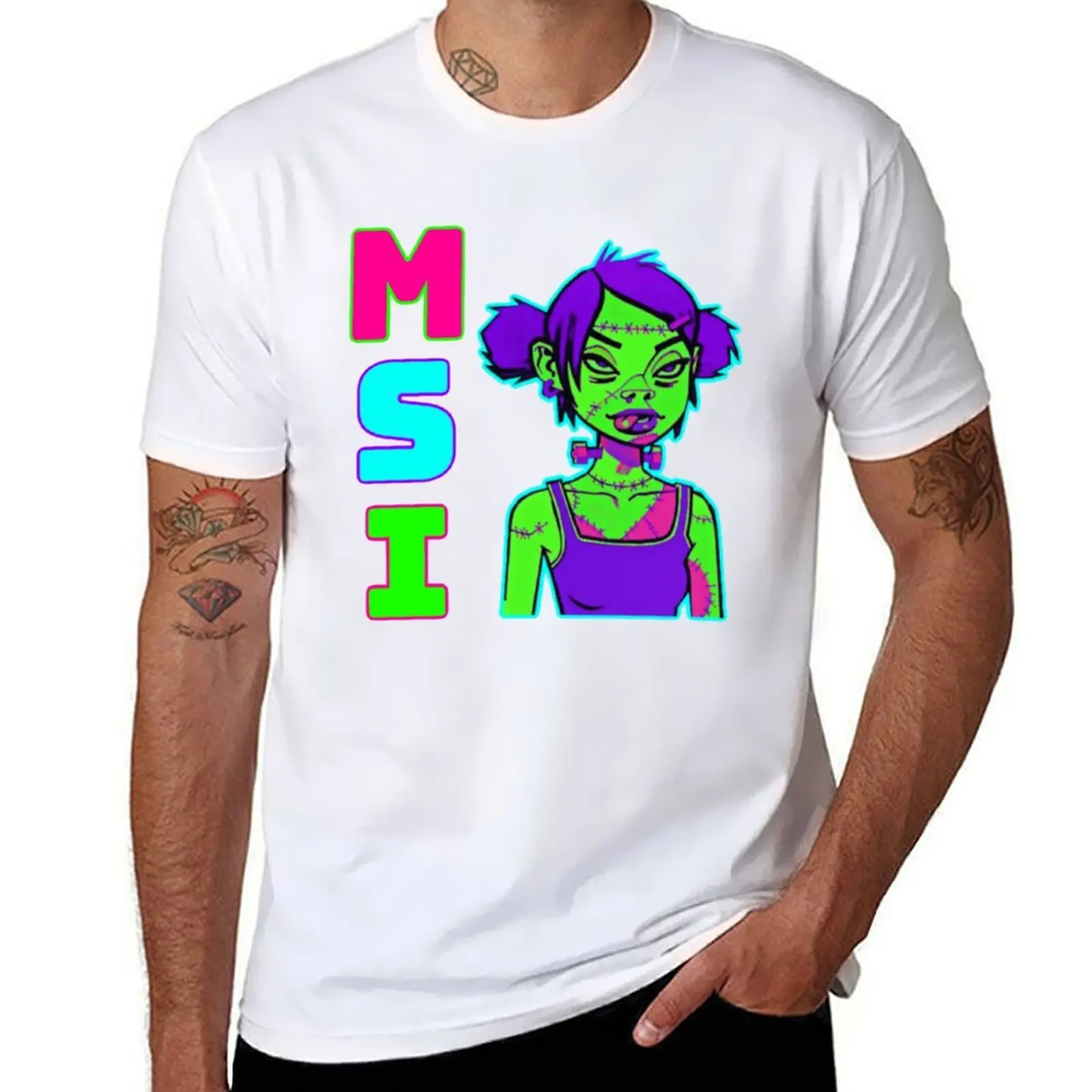 تي شيرت MSI FGWSSS للرجال، تي شيرت أبيض للرجال، تي شيرت #1