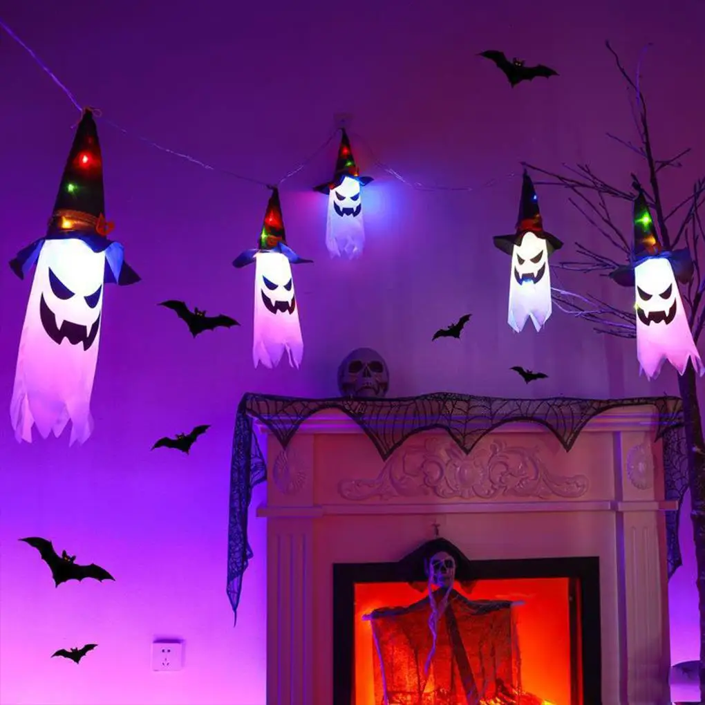 Halloween Horror Atmosfera Criativa Pendurado Decorações, Casa Assombrada Decoração Cena, Luzes LED Fantasma, Novo, 5pcs por conjunto