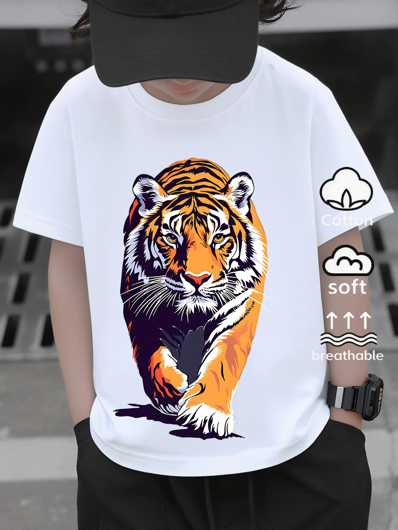 Children's T-shirt Tiger Head Print Pattern Design, Summer Children's Clothing Fashion Parent-child Pretend Street Trend