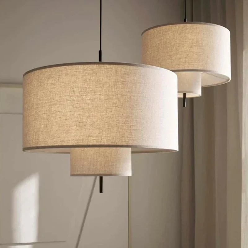 

Nordic Fabric LED Pendant Lights Wabi Sabi Living Room Bedroom Indoor Chandelier Farmhouse Hanging Lamps For Restaurant Shop Bar