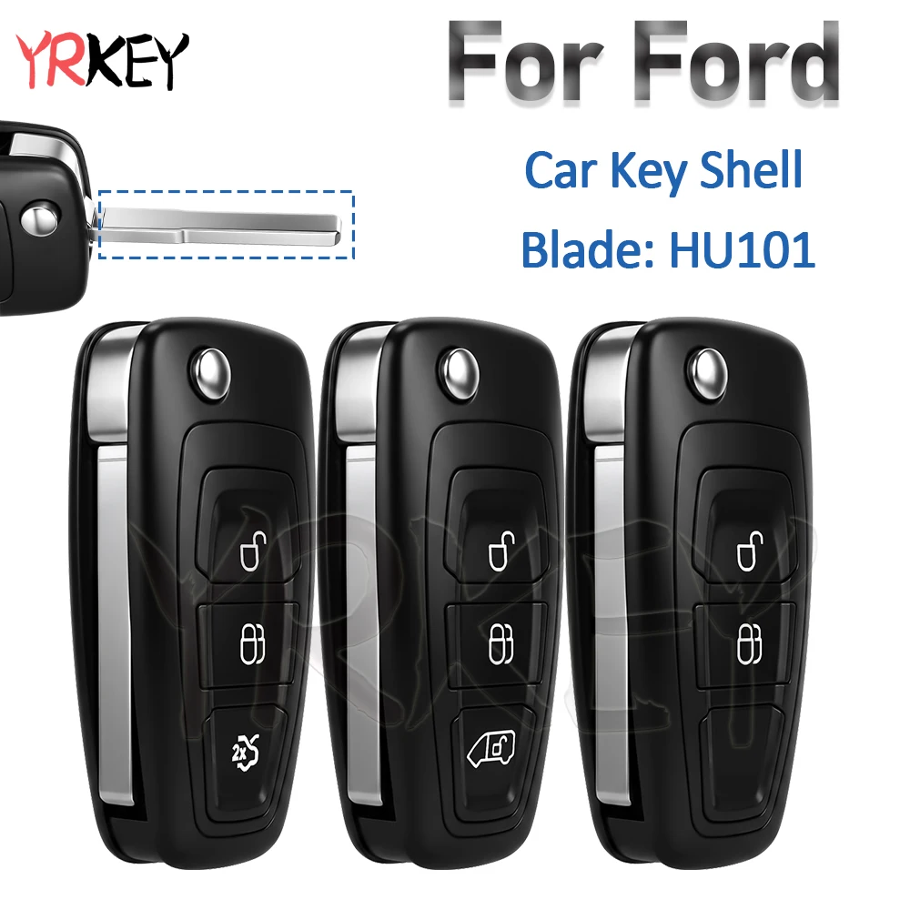 Flip Key Shell Case For Ford Focus Transit Custom MK8 Cargo Tourneo Custom 2012+ Fiesta 2013 With HU101 Blade Remote Key Fob