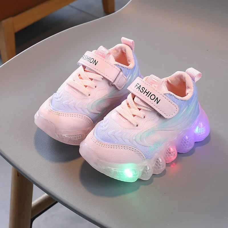 Children's Light Shoes Girls' Sneakers Tide 2023 Spring and Autumn New Kids Net Shoes LDE Luminous Shoes Casual