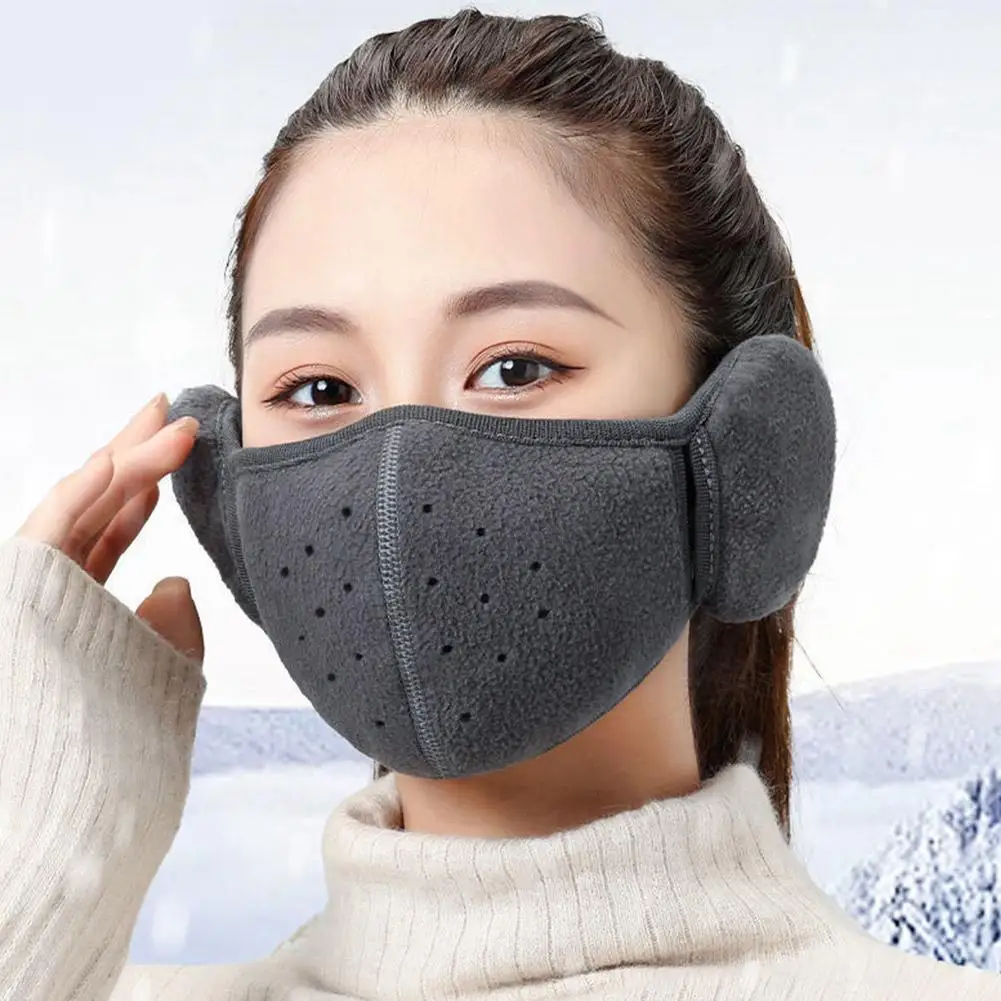 Winter Warm Fleece Mask Earmuffs Solid Color Unisex Cold-Proof Mask Outdoor Cycling Hiking Skiing Mask Women Men Ear Warmer